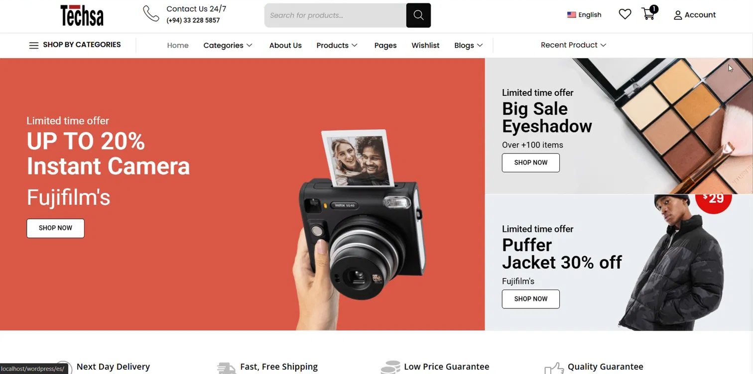 Techsa WooCommerce store homepage screenshot