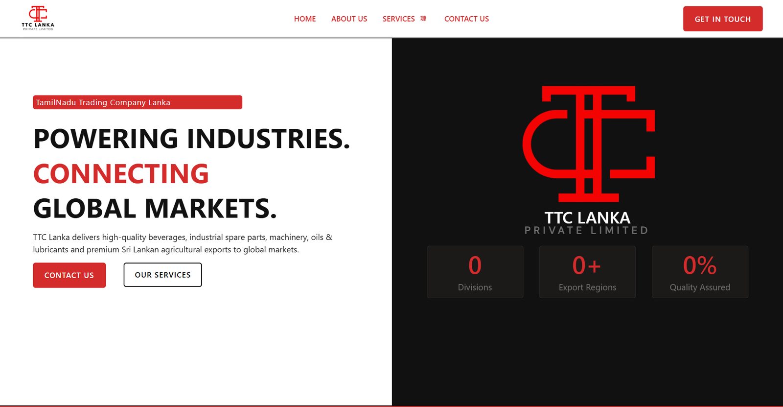 TTC Lanka corporate WordPress website homepage screenshot