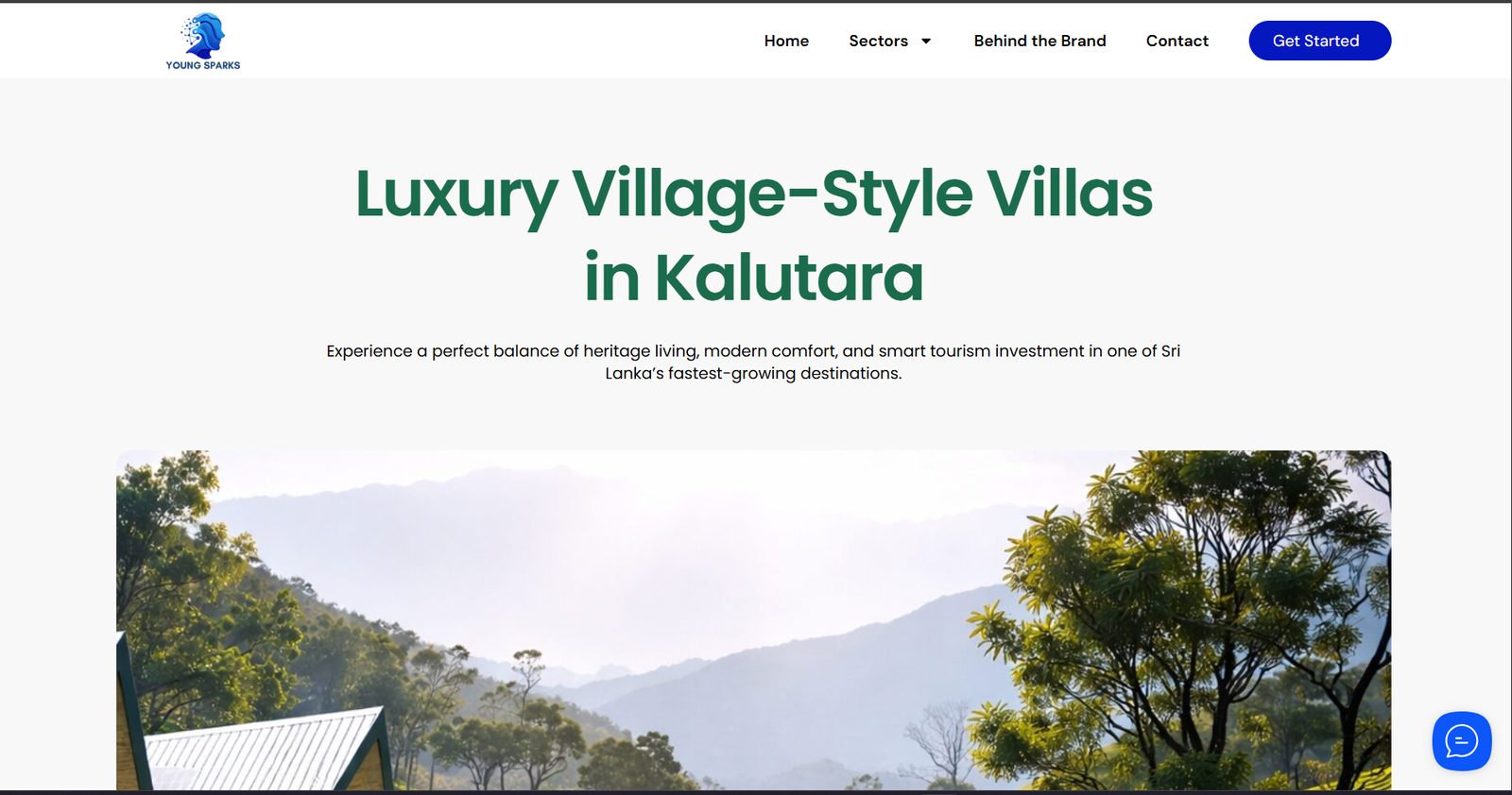 Young Sparks villa investment website homepage screenshot
